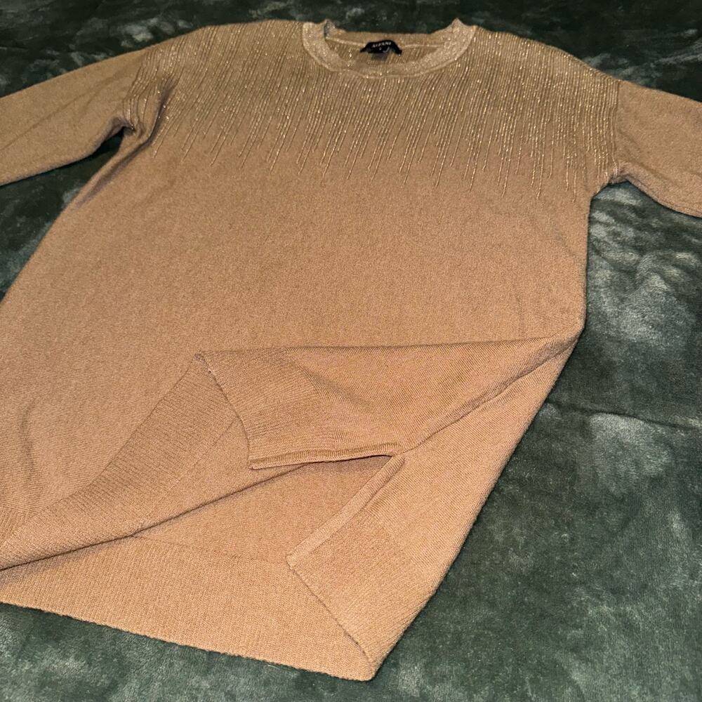 ALFANI Women's Long Sleeve Sweater‎ Brown Tan Glitter Crewneck Collar Small